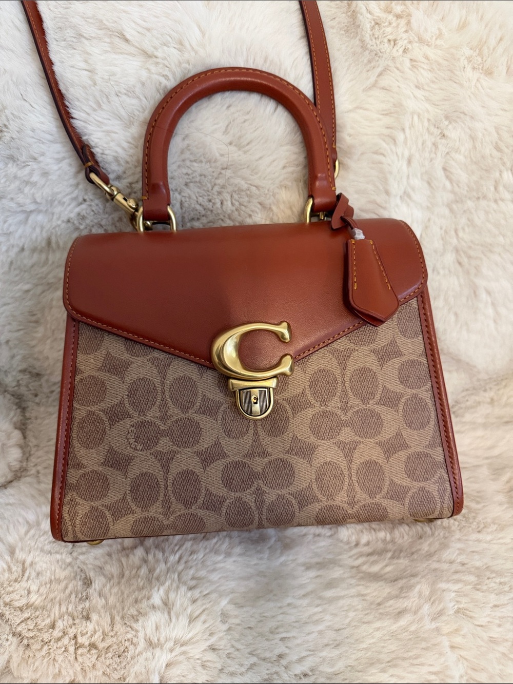 Coach Tabby Top Handle Satchel in Cognac and Signature Canvas